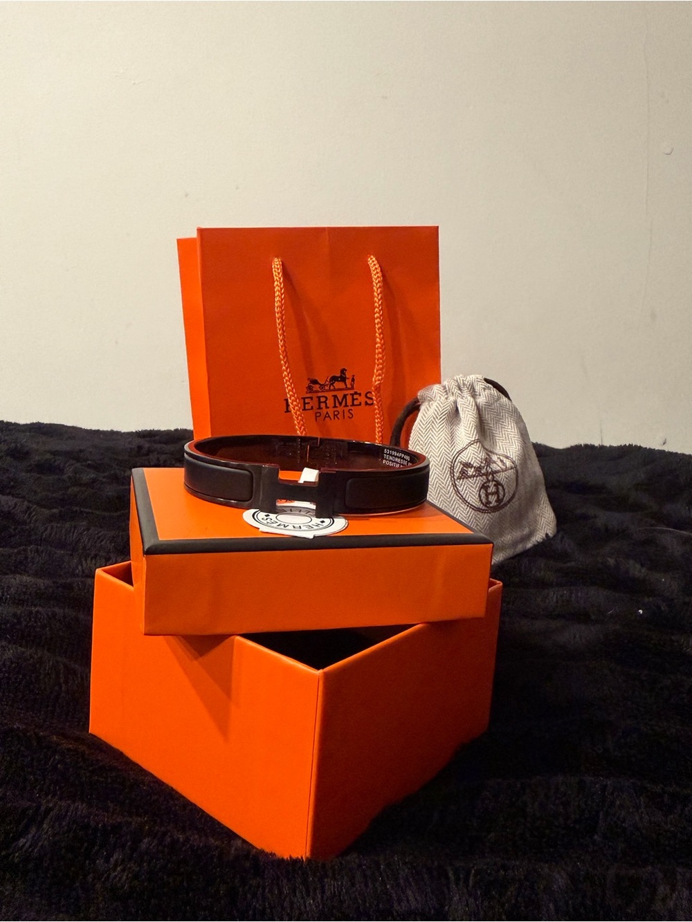 Men’s Black Leather Belt with Signature Orange Box